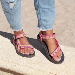 Women's Tribal Print Pink/Yellow Strappy Casual Summer Sandals